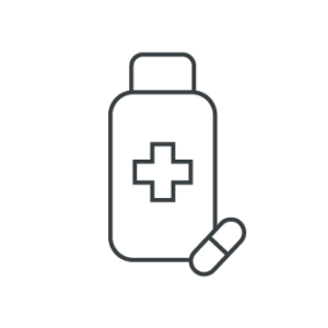 Icon of medication bottle and pill