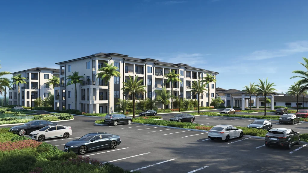 exterior rendering of four story florida senior living community
