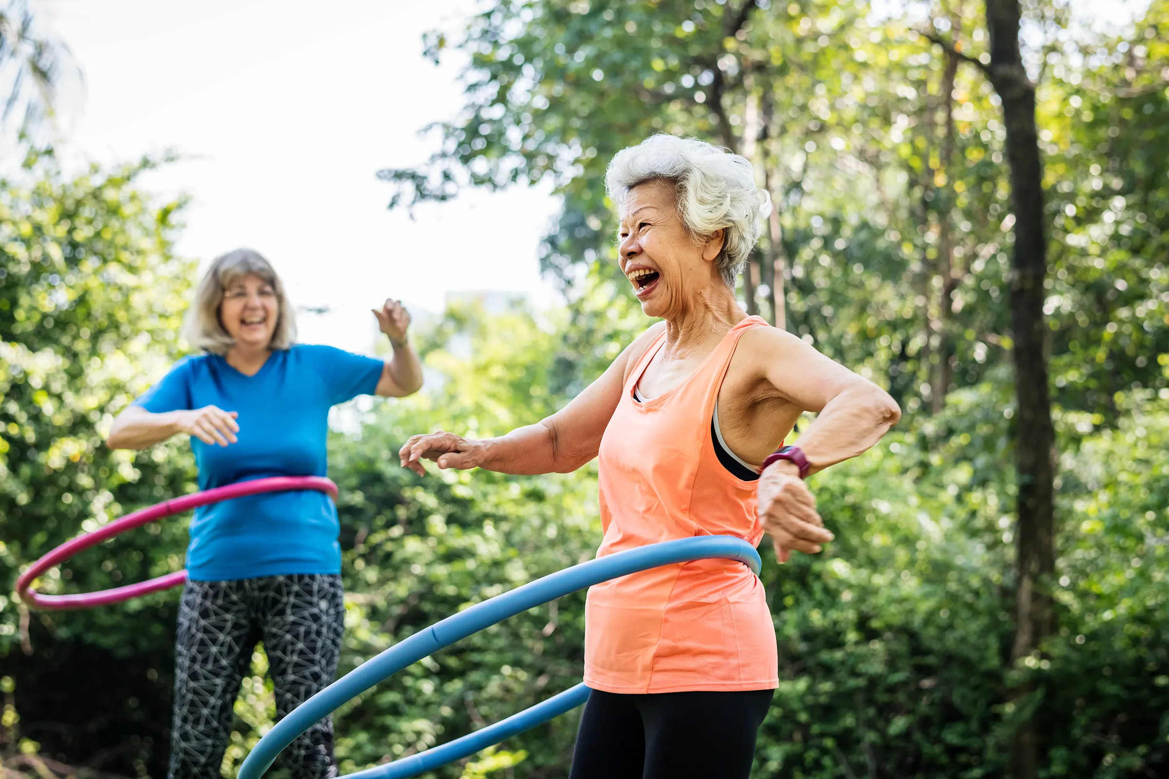 active adult women hula hooping